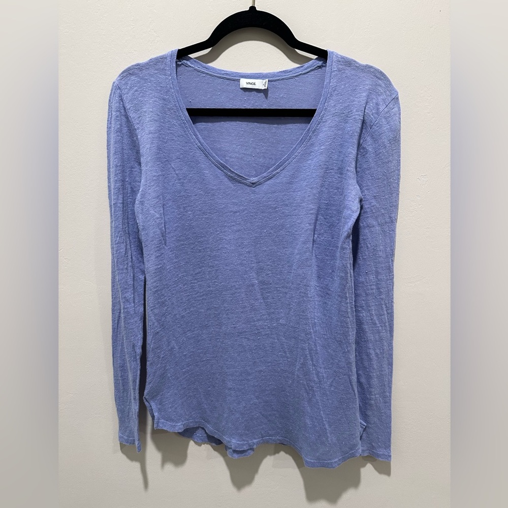 Vince Purple Linen Fitted Long Sleeve Light Sweater